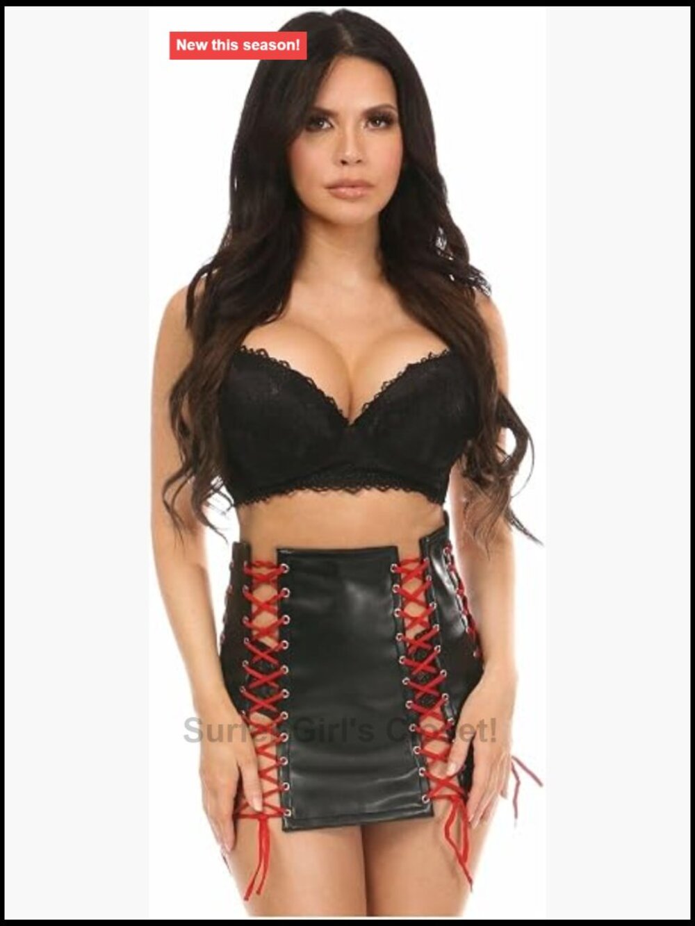Faux Leather Lace-up Skirt with Red Lacing